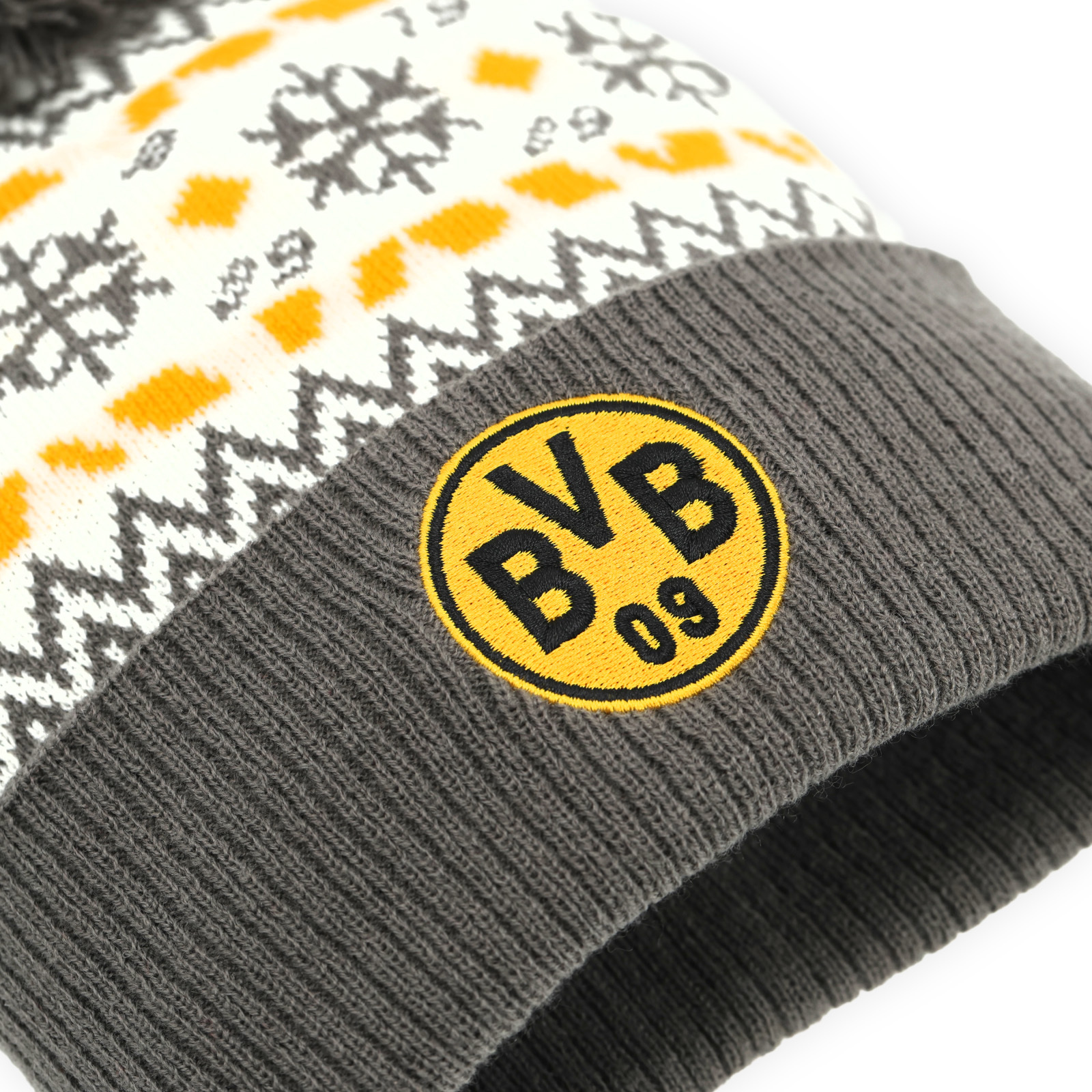 Borussia Dortmund Berretto Invernale BVB, Nero Con Tesa E Pompon Gialli, Fiocchi Di Neve E Borsigplatz - 3
