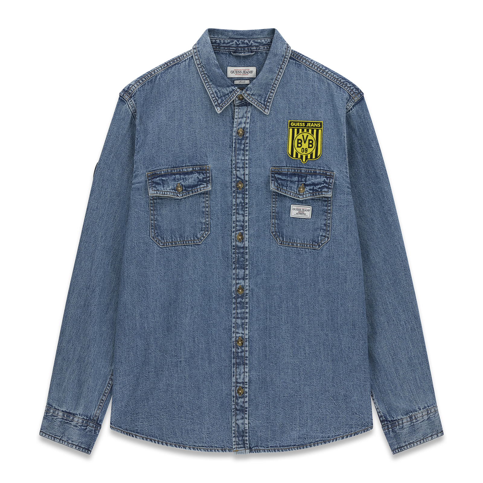 トップス GUESS JEANS 2XL Open Collar Rayon Shirt BVB x Guess Denim Shirt - Official Borussia Dortmund Shop